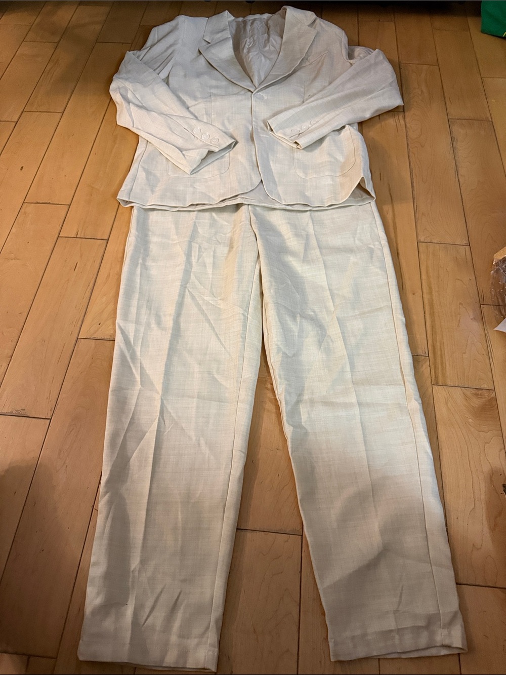Men’s Cream Linen Blend Pantsuit - Tailored Jacket & Straight-Leg Pants